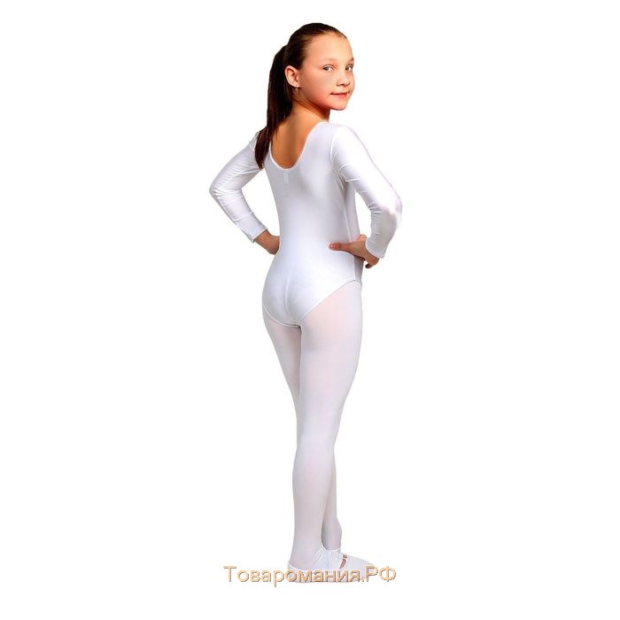 Купальник гимнастический Grace Dance, с длинным рукавом, р. 30, цвет белый