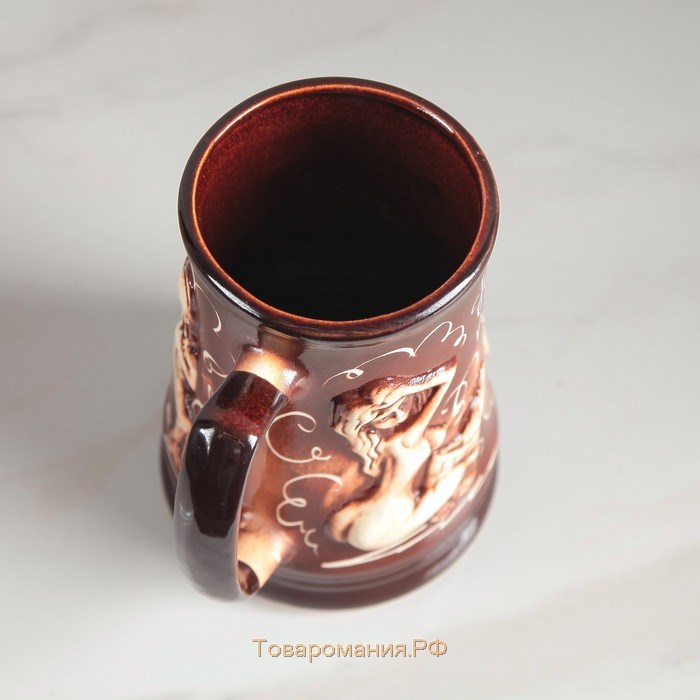 Пивная кружка "Баня", коричневая, керамика, 0.6 л, микс