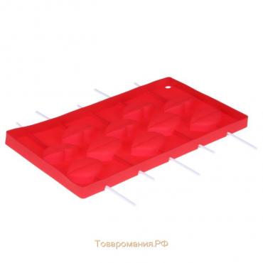 Форма леденцов «Поцелуй», силикон, 18,5×16 см, 10 ячеек (6×3см), с палочками, цвет МИКС