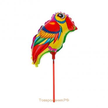 Шар фольгированный 10" «Попугай — большие глазки» с палочкой