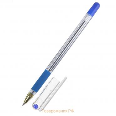 Ручка шариковая 0.5 мм, стержень синий, корпус прозрачный с резиновым держателем