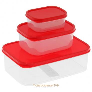 Набор контейнеров пищевых прямоугольных, 3 шт: 150 мл, 500 мл, 1,2 л, цвет красный
