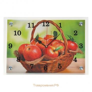 Часы настенные, серия: Кухня, "Корзина с яблоками", 25х35 см