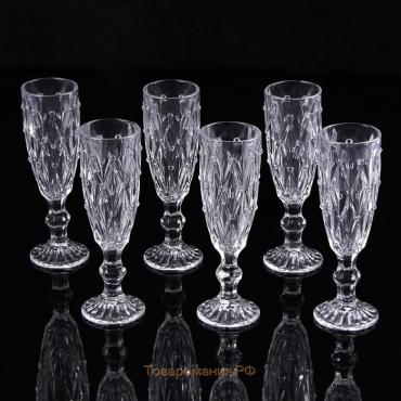 Набор бокалов стеклянных для шампанского «Афродита», 160 мл, 6×19,5 см, 6 шт