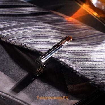 Зажим для галстука стальной "Классический" округлый с эмалью, цвет чёрный в серебре