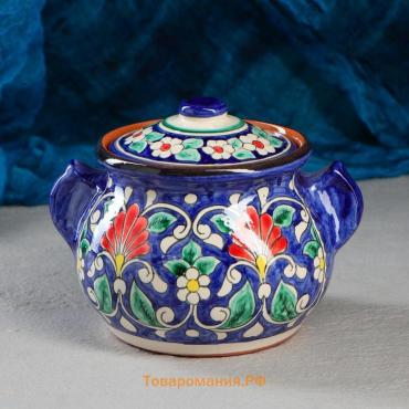 Сахарница Риштанская Керамика "Цветы", 1 л, синяя