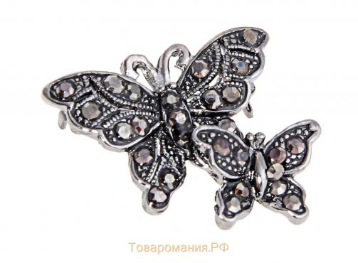 Брошь «Бабочки порхающие», цвет серый в серебре