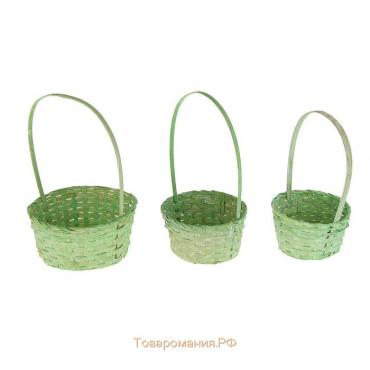 Набор корзин плетёных, бамбук, 3 шт., светло-зелёный цвет