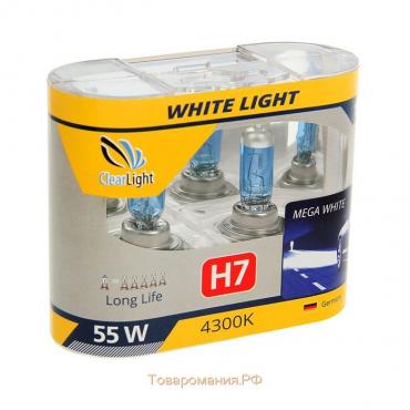 Лампа автомобильная Clearlight WhiteLight, H7, 12 В, 55 Вт, набор 2 шт