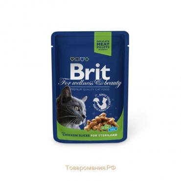 Влажный корм Brit Premium для стерилизованных кошек, курица, пауч 100 г