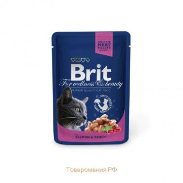 Влажный корм Brit Premium для кошек, лосось и форель, пауч, 100 г