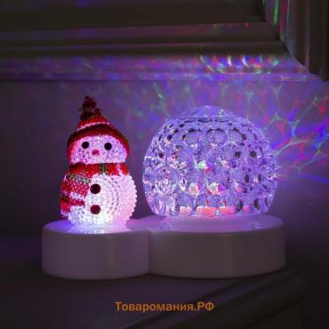 Световой прибор «Снеговик с прозрачным шаром» 9.5 см, свечение мульти, 220 В