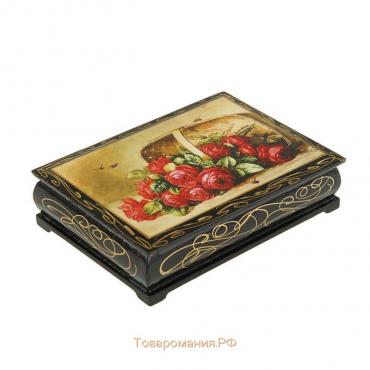 Шкатулка «Розы в корзинке», 10×14 см, лаковая миниатюра