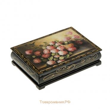 Шкатулка «Розовые цветы в корзине», 10×14 см, лаковая миниатюра