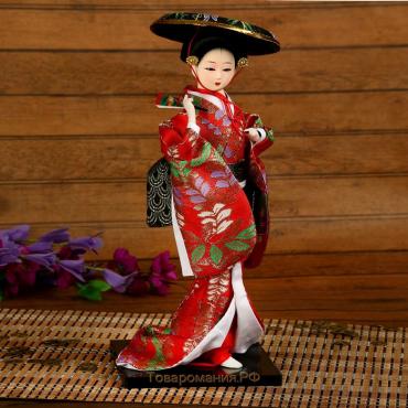 Кукла коллекционная "Китаянка с веером в шляпе" 30х12,5х12,5 см