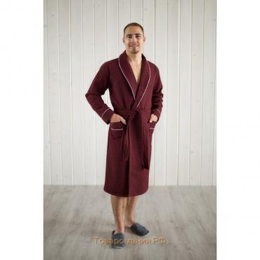 Халат мужской, шалька+кант, размер 50, цвет кирпичный, вафля