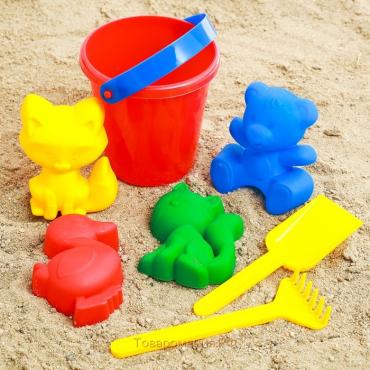 Набор для игры в песке №1: ведёрко, 4 формочки для песка, грабельки, лопатка, МИКС