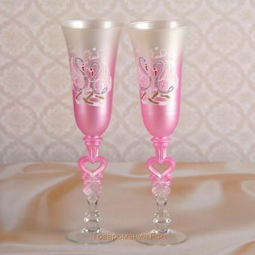 Набор свадебных бокалов «Совет для любовь», с сердцем на ножке, розовый