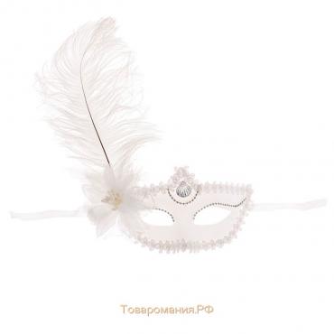 Карнавальная маска «Большое перо», с цветком, 10х18, цвет белый