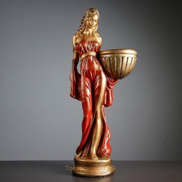 Фигура с кашпо "Девушка в платье", бронза красный, 1,2 л/84 см