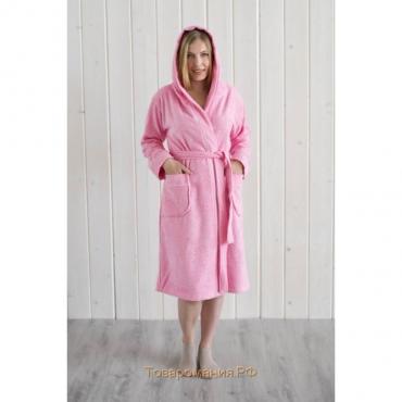 Халат женский с капюшоном, размер 56, розовый, махра