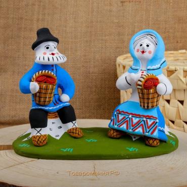 Сувенир «Мужик с бабой на пнях», 16×7×14,5 см, каргопольская игрушка