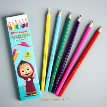 Цветные карандаши, 6 цветов, шестигранные, Маша и Медведь