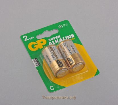 Батарейка алкалиновая GP Super, C, LR14-2BL, 1.5В, блистер, 2 шт.