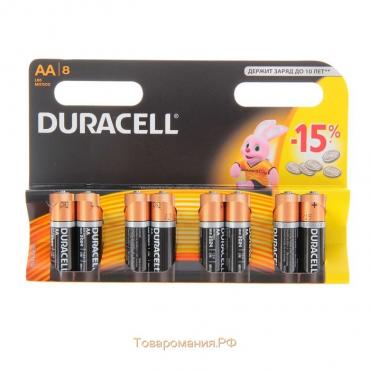 Батарейка алкалиновая Duracell Basic, AA, LR6-8BL, 1.5В, блистер, 8 шт.