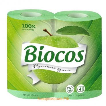 Туалетная с ароматом яблока BioCos, 4 рулона, 1 шт.