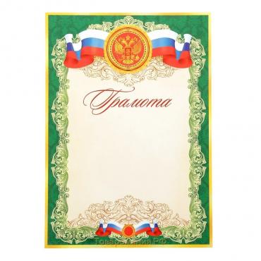 Грамота "Универсальная" символика РФ, зеленая рамка