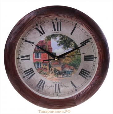 Часы настенные, серия: Город, "English village", деревянный обод, 30х30 см, микс