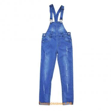 Полукомбинезон джинсовый для девочек, рост 140 см, цвет синий