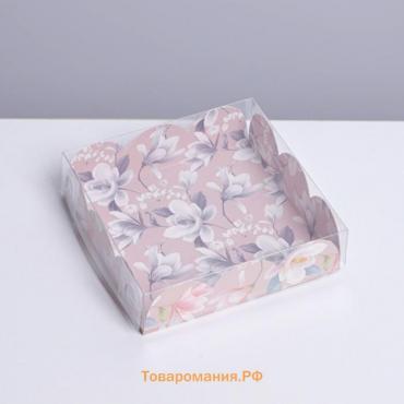 Коробка кондитерская с PVC-крышкой, упаковка, «Цветы», 10,5 х 10,5 х 3 см