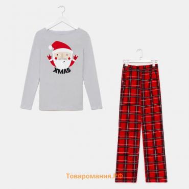 Пижама новогодняя мужская KAFTAN "Santa", цвет красный/серый, размер 52