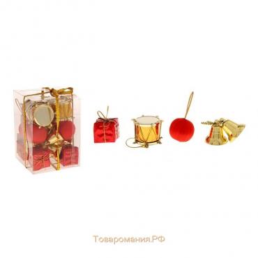Набор украшений пластик 16 шт "Карнавал" (4 барабана, 4 шара, 4 подарка, 4 колокол)