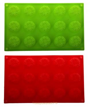 Форма для выпечки «Хризантема», силикон, 30×18×2 см, 15 ячеек, цвет персиковый