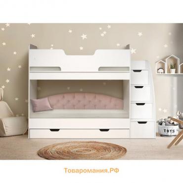 Кровать детская двухъярусная «Юниор 9», 800 × 1900 мм, цвет белый / синий / розовый