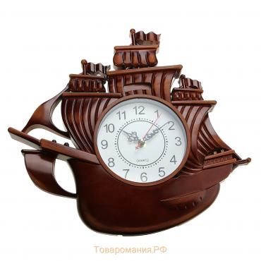 Часы настенные, серия: Море, "Корабль", коричневая патина, 30х33 см, микс