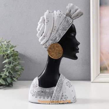 Сувенир полистоун бюст "Африканка в головном уборе с серьгами" серый 13,5х7х27 см