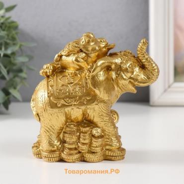 Нэцке золото полистоун "Жаба на слоне с монетами" 12х6,8х11,2 см