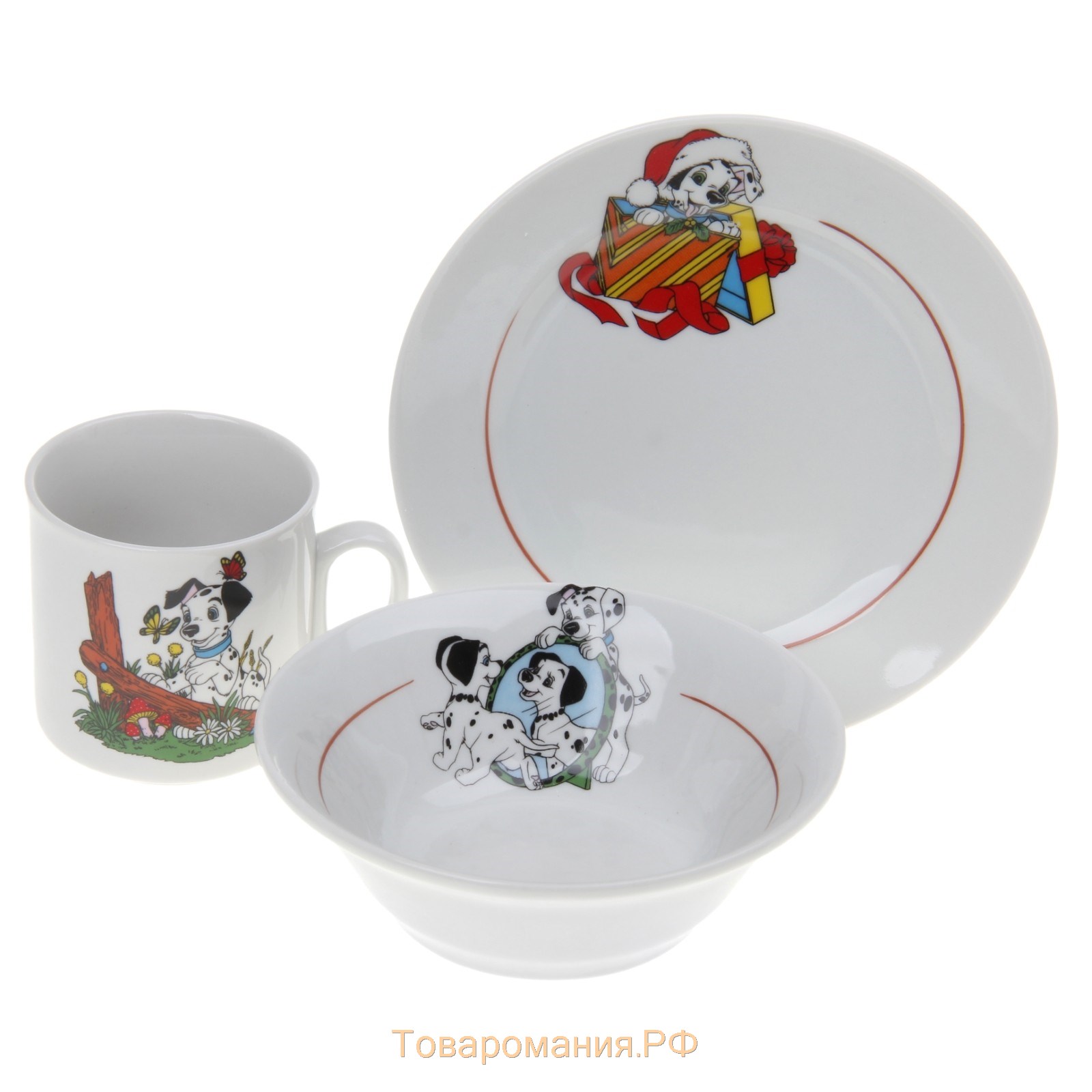 Набор посуды «Идиллия. Далматинцы», 3 предмета: кружка 200 мл, салатник 360 мл, тарелка мелкая d=17 см, цвет МИКС
