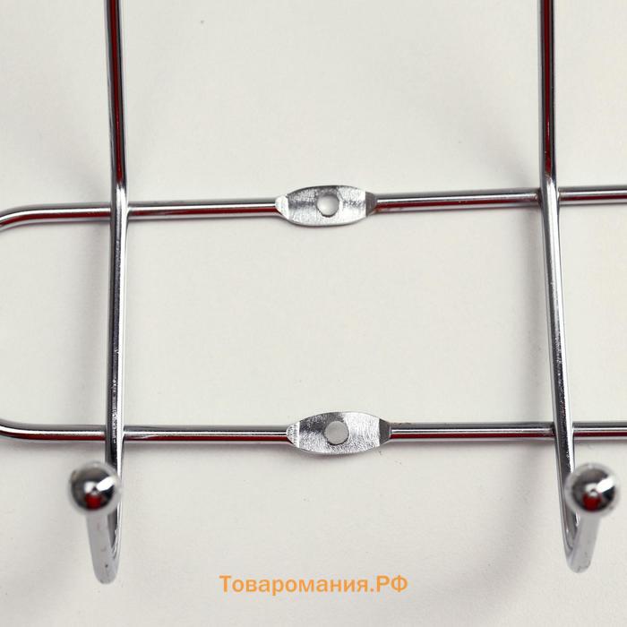 Вешалка настенная на 6 двойных крючков «Блеск», 48×13,5×6,5 см, цвет серебряный