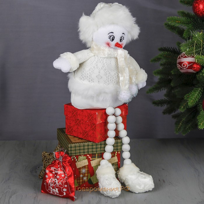 Мягкая игрушка "Снеговик - длинные ножки" сидит 42 см белый