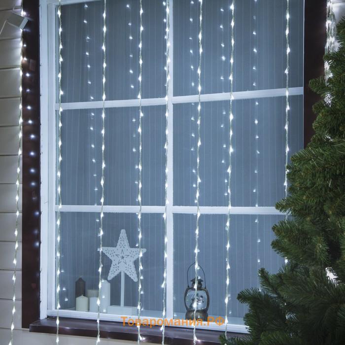 Гирлянда «Водопад» 2 × 6 м, IP44, УМС, прозрачная нить, 1500 LED, свечение белое, 8 режимов, 220 В