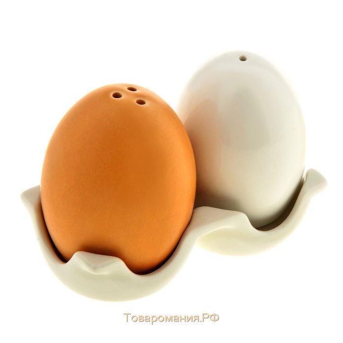 Набор фарфоровый для специй BellaTenero «Яйца», 3 предмета: солонка 60 мл, перечница 60 мл, подставка, цвет белый и бежевый