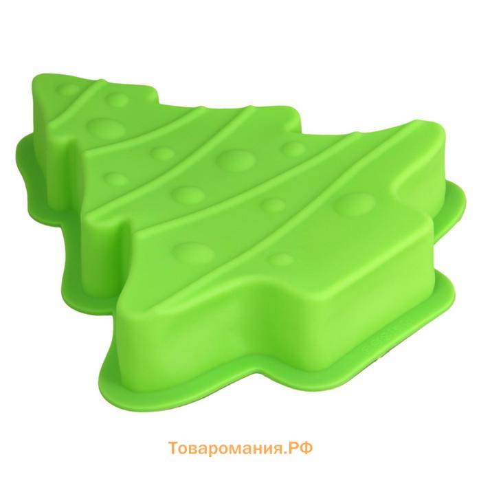 Форма для выпечки «Ёлочка с гирляндой», силикон, 27×25 см, цвет зелёный