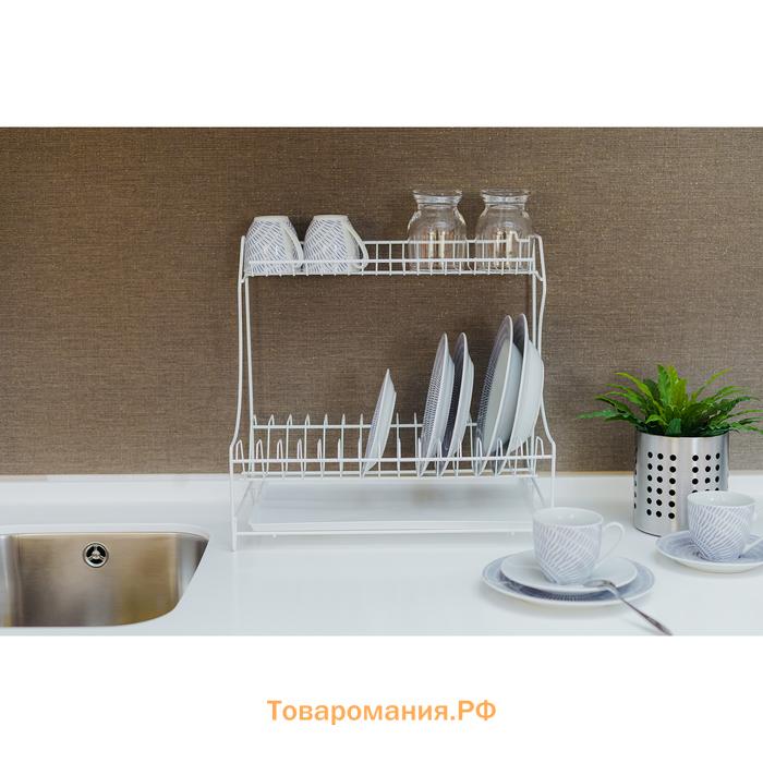 Сушилка для посуды с поддоном 2-х ярусная, настольно-настенная, 39,5×25×38 см, цвет белый