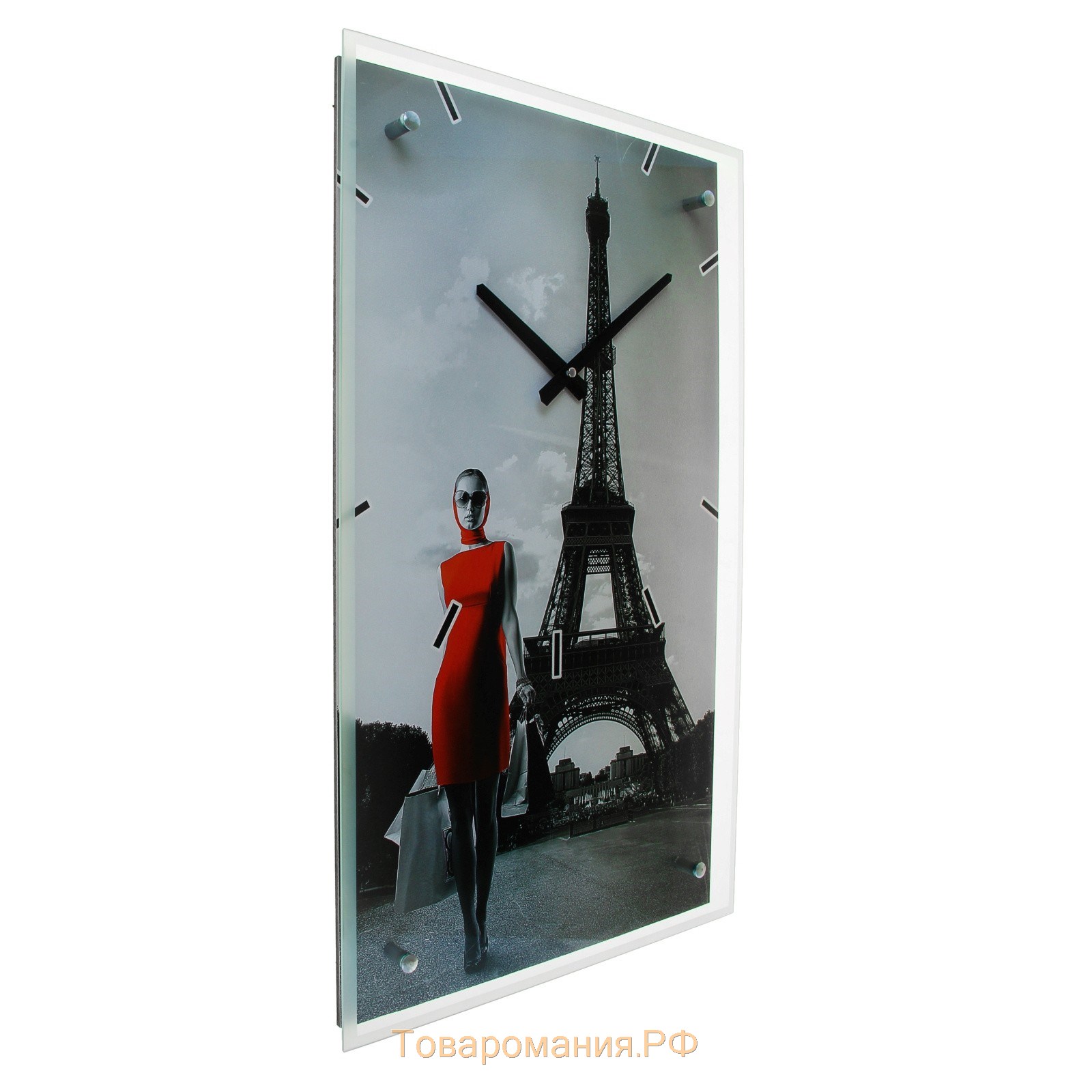 Часы-картина настенные, серия: Люди, "Девушка в красном платье в Париже", 35х60 см