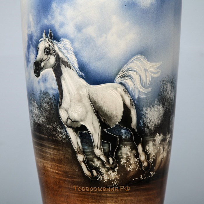 Ваза керамическая "Виктория", напольная, белый конь, 69 см, авторская работа